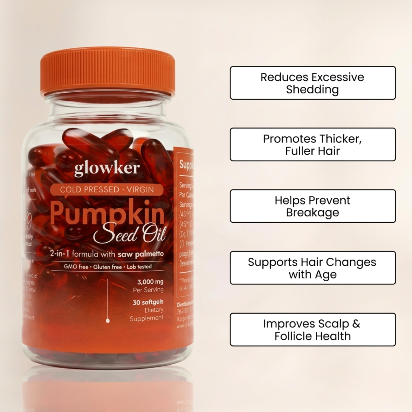 GLOWKER® Pumpkin Seed Oil & Saw Palmetto Capsules